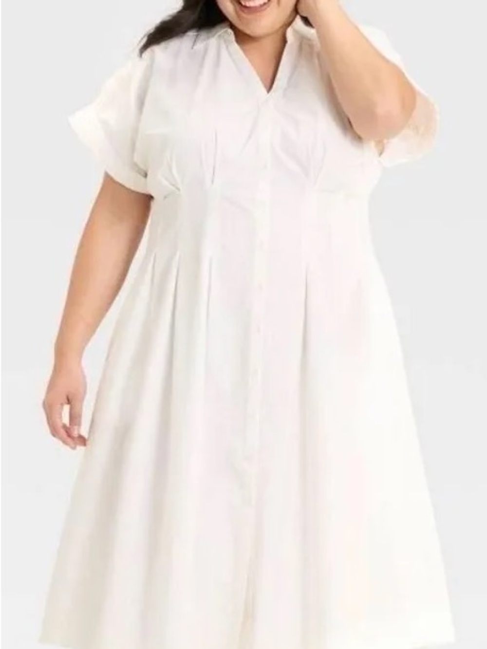 NWT Ava & Viv Short Sleeve Pleated Midi Shirt Dress
